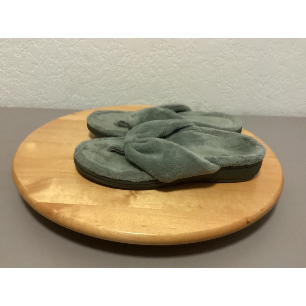 Vionic Gracie Slippers Women 5 Gray Faux Fur Orthotic Thong Sandals